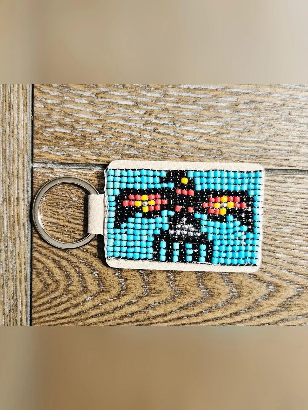 Beaded Thunderbird Keychains - Set of 3 (Turquoise, Gold, White)